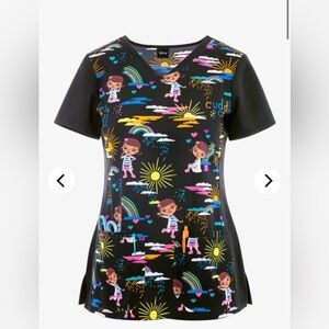 Tooniforms women’s Disney Cuddles Cure All Doc McStuffins V-Neck Print Scrub Top